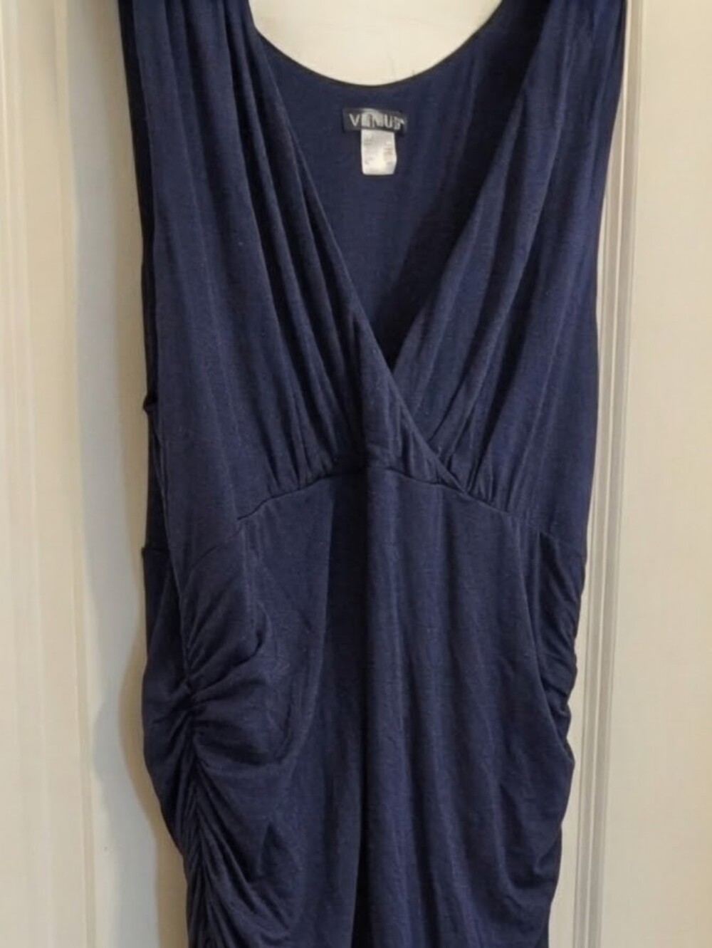 Venus SEXY Navy Blue Deep V-Neck Cinch Sides + Rear Ruched Dress Plus Size 1X